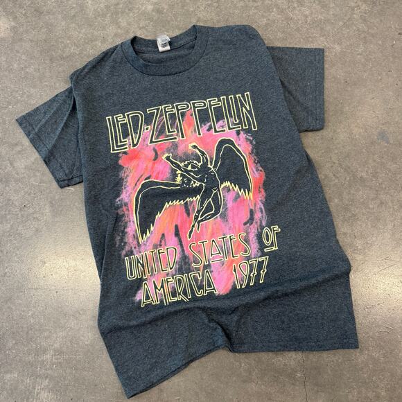 Vintage Y2K Led Zeppelin Grey Band Tour Graphic Tee Short Sleeve Casual S - Picture 1 of 5